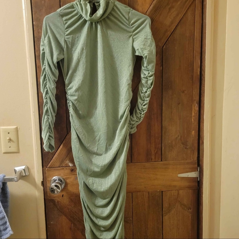Elegant Sheer Green Ruched Dress
